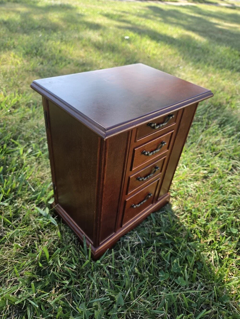 Vintage 1987 The Bombay Company Wooden Jewelry Armoire Box | Green Velvet Lined